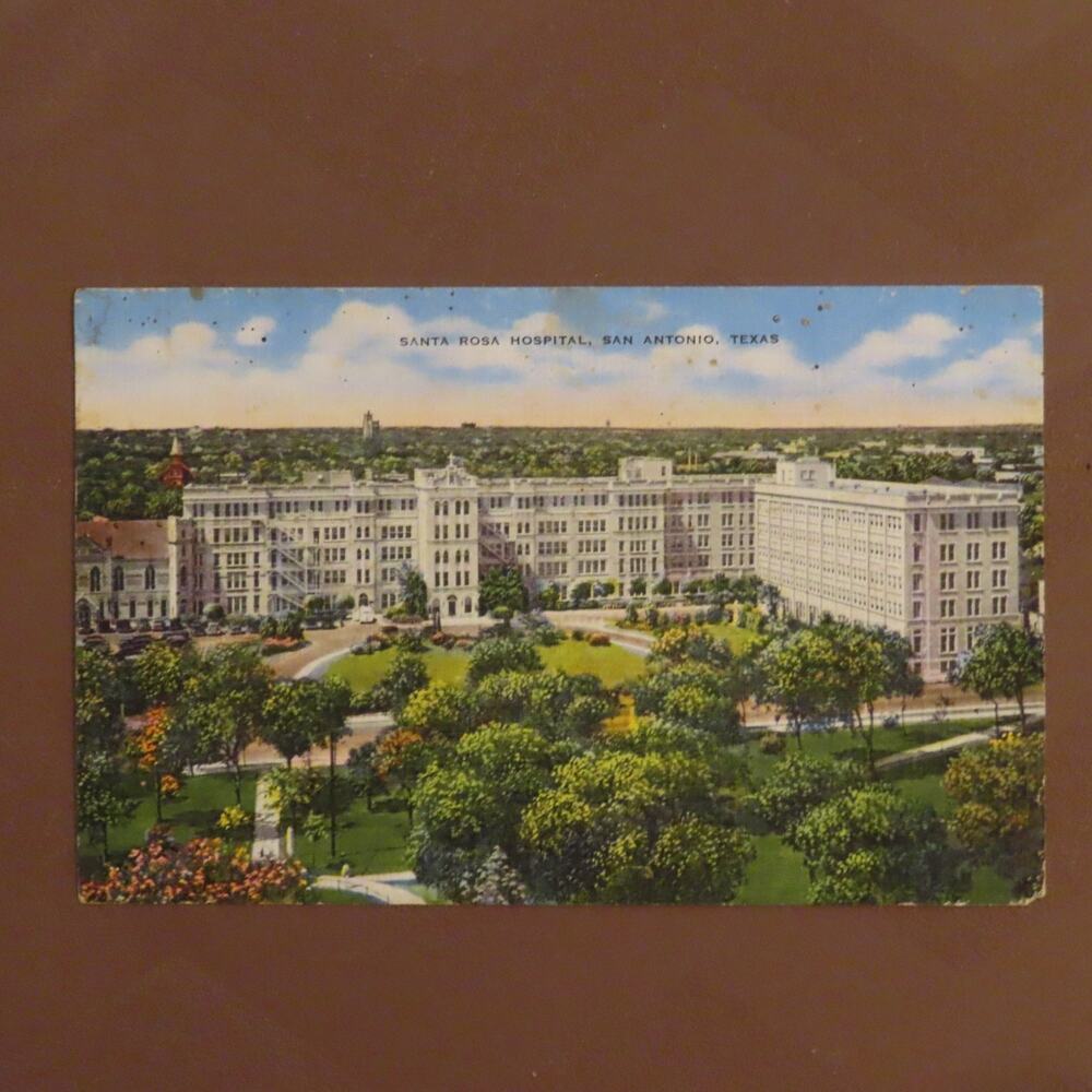 Santa Rosa Hospital San Antonio Texas Linen VTG Postcard 1938 1 .01 Cent Stamp